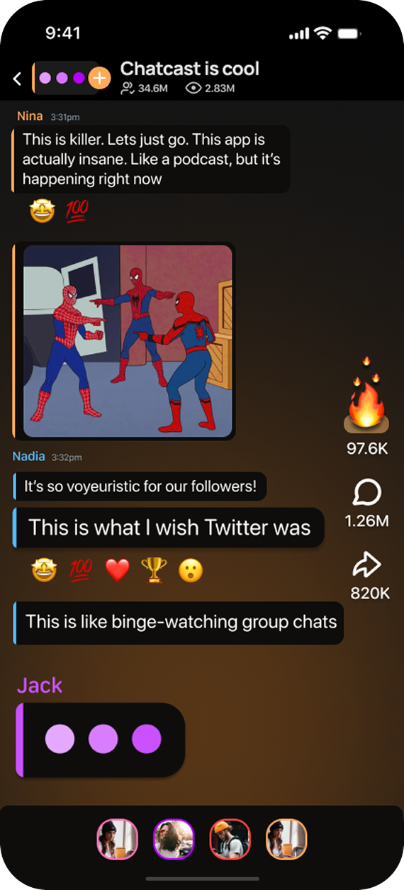 Live chatcast with real-time reactions and engagement